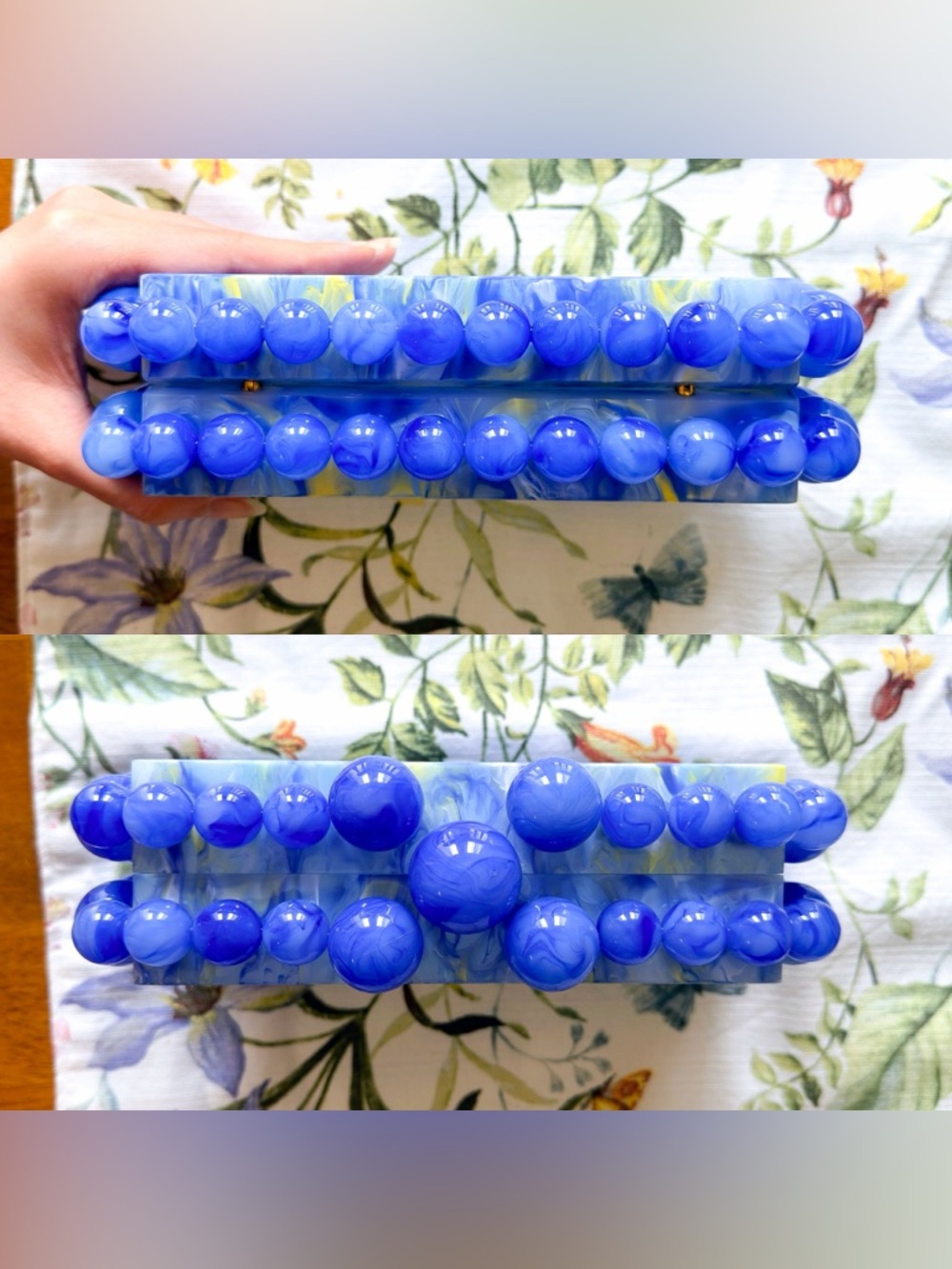 Cult Gaia Eos Acrylic Beaded Clutch Glacier Blue Marble EUC - Picture 4 of 10